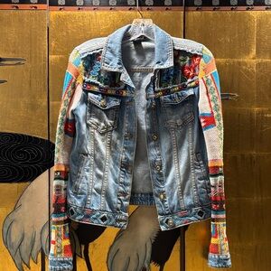 Desigual Denim Jacket with Embroiderd Sleeves